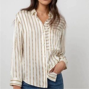 Rails Spencer Silk Button Down Shirt in Ivory Daffodil Stripe S